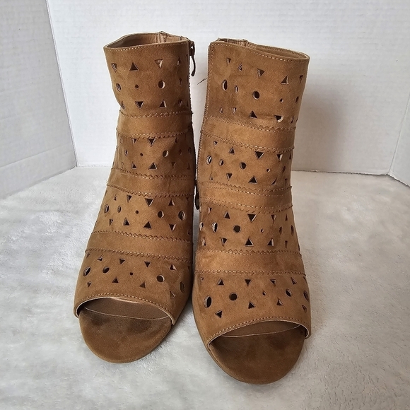 Torrid Cognac Cut-Out Perforated Peep Toe Heeled Booties - Picture 5 of 10